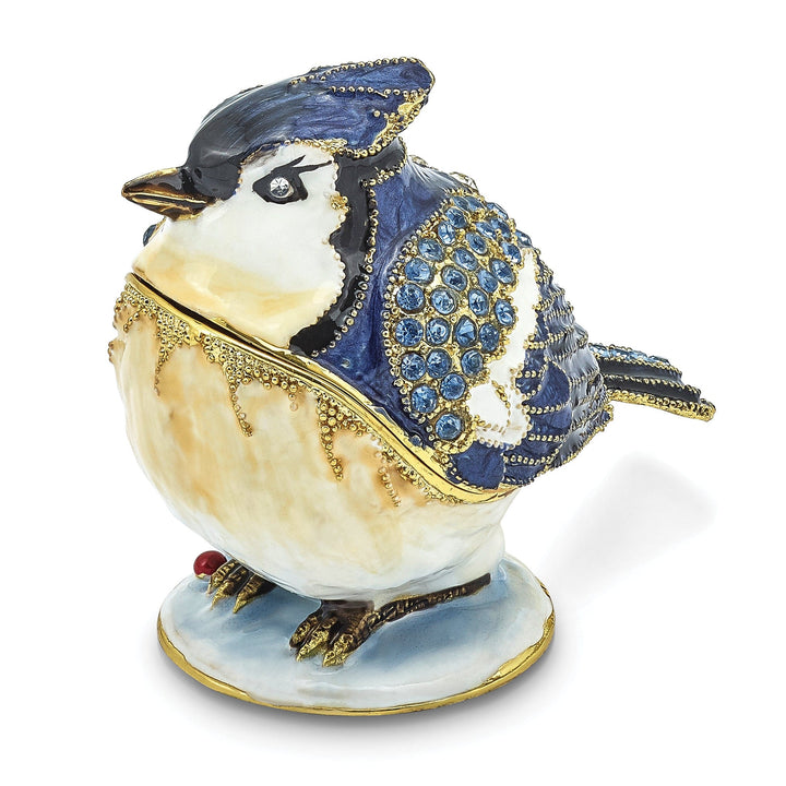 Luxury Giftware by Jere Pendants & Charms Bejeweled Pewter ADMIRAL Blue Jay Trinket Box Design