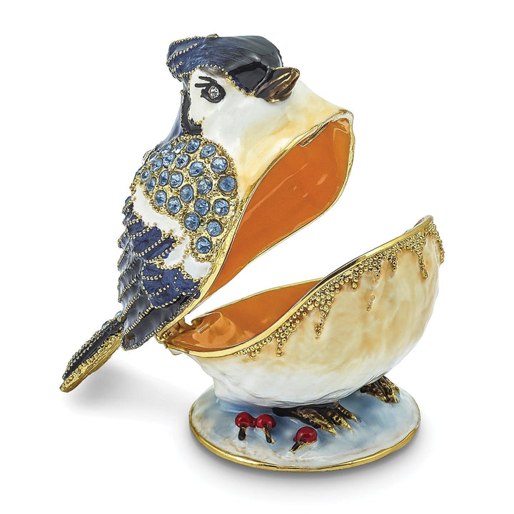 Luxury Giftware by Jere Pendants & Charms Bejeweled Pewter ADMIRAL Blue Jay Trinket Box Design