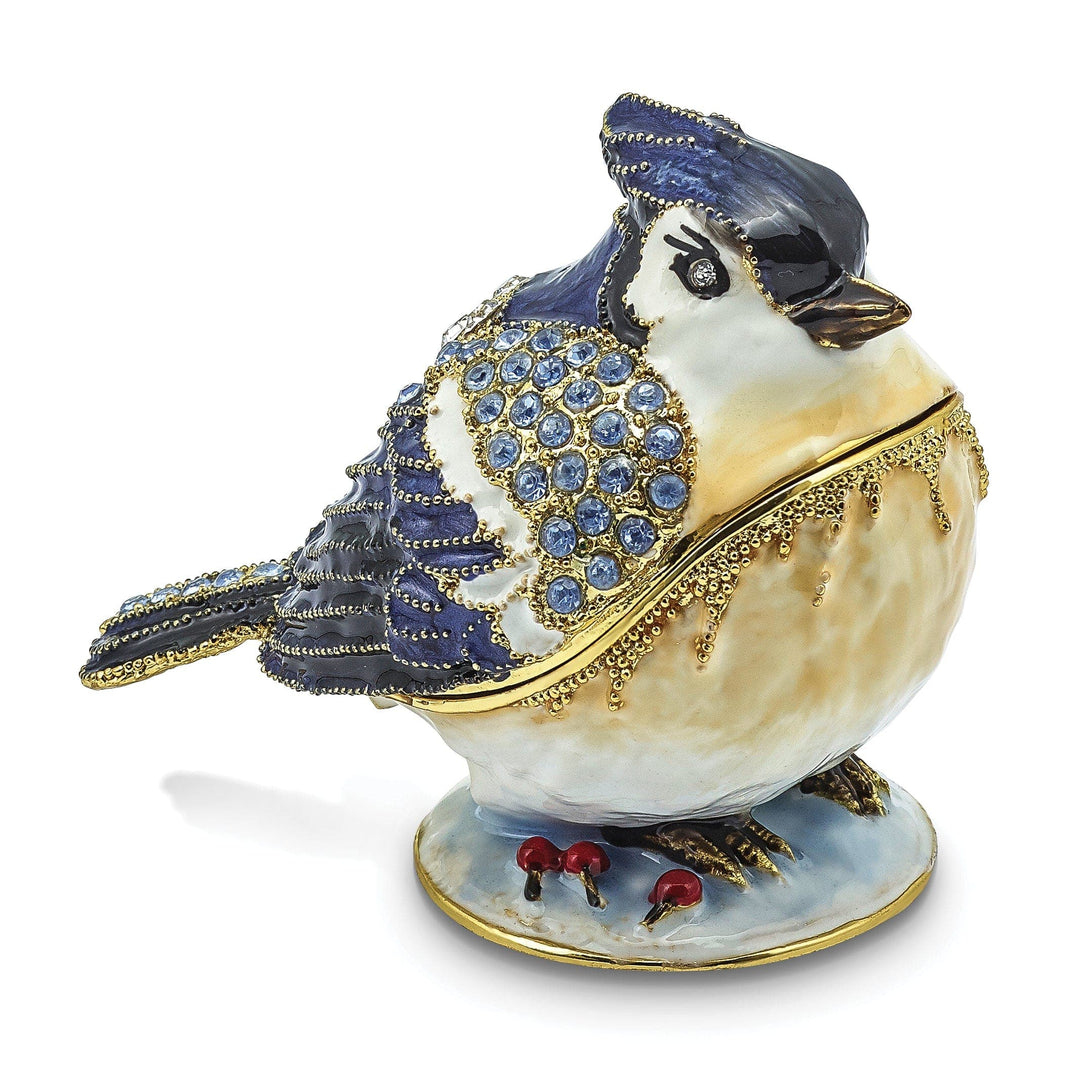 Luxury Giftware by Jere Pendants & Charms Bejeweled Pewter ADMIRAL Blue Jay Trinket Box Design