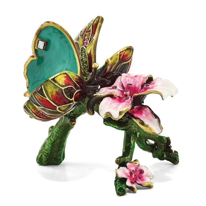 Luxury Giftware by Jere Pendants & Charms Bejeweled Pewter BELLA Butterfly & Pink Orchid Trinket Box Design