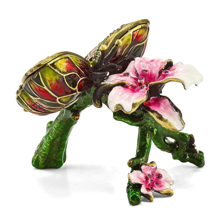 Luxury Giftware by Jere Pendants & Charms Bejeweled Pewter BELLA Butterfly & Pink Orchid Trinket Box Design
