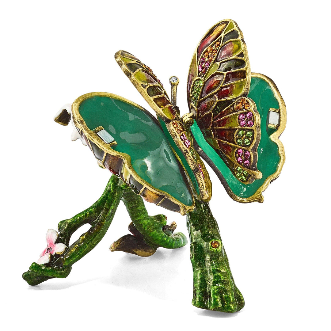 Luxury Giftware by Jere Pendants & Charms Bejeweled Pewter BELLA Butterfly & Pink Orchid Trinket Box Design