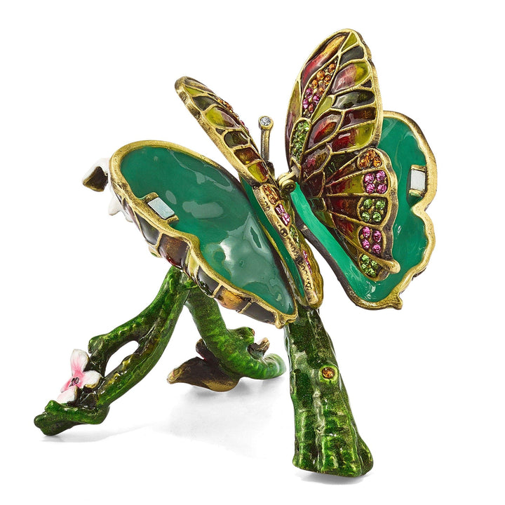 Luxury Giftware by Jere Pendants & Charms Bejeweled Pewter BELLA Butterfly & Pink Orchid Trinket Box Design