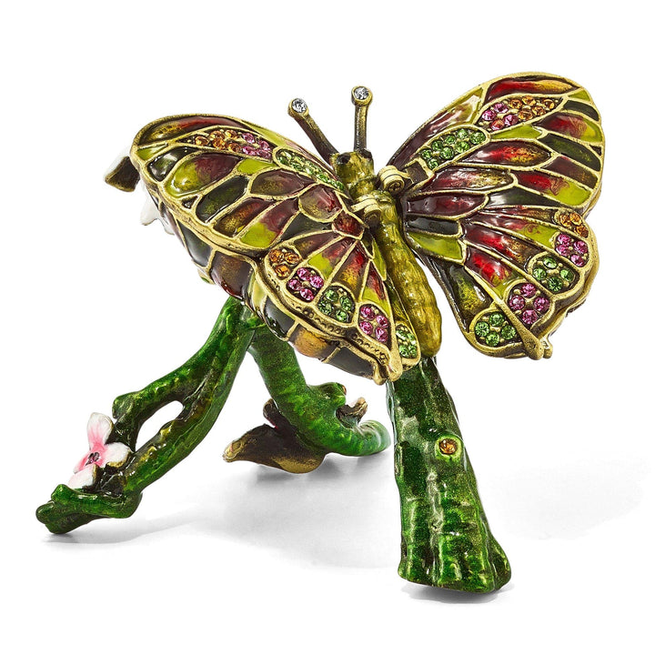 Luxury Giftware by Jere Pendants & Charms Bejeweled Pewter BELLA Butterfly & Pink Orchid Trinket Box Design