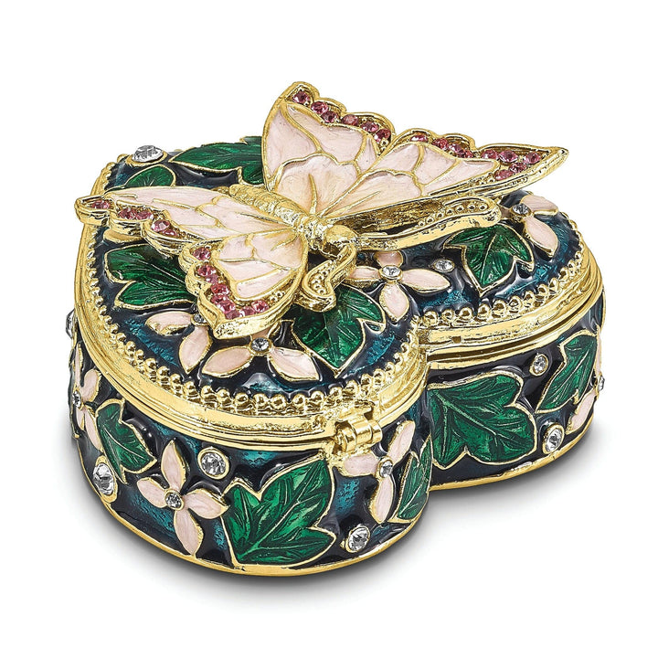 Luxury Giftware by Jere Pendants & Charms Bejeweled Pewter BLUSH Pink Butterfly on Heart Trinket Box Design