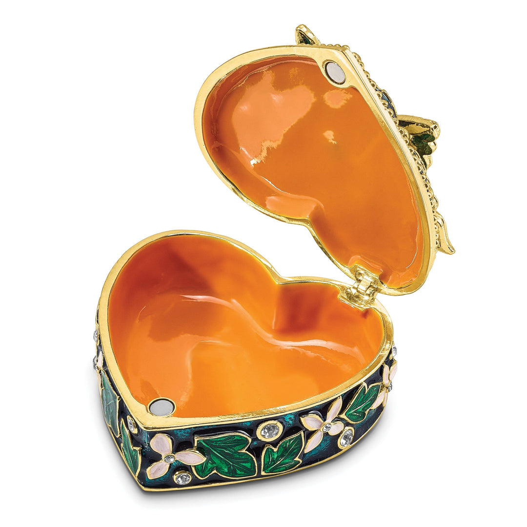 Luxury Giftware by Jere Pendants & Charms Bejeweled Pewter BLUSH Pink Butterfly on Heart Trinket Box Design