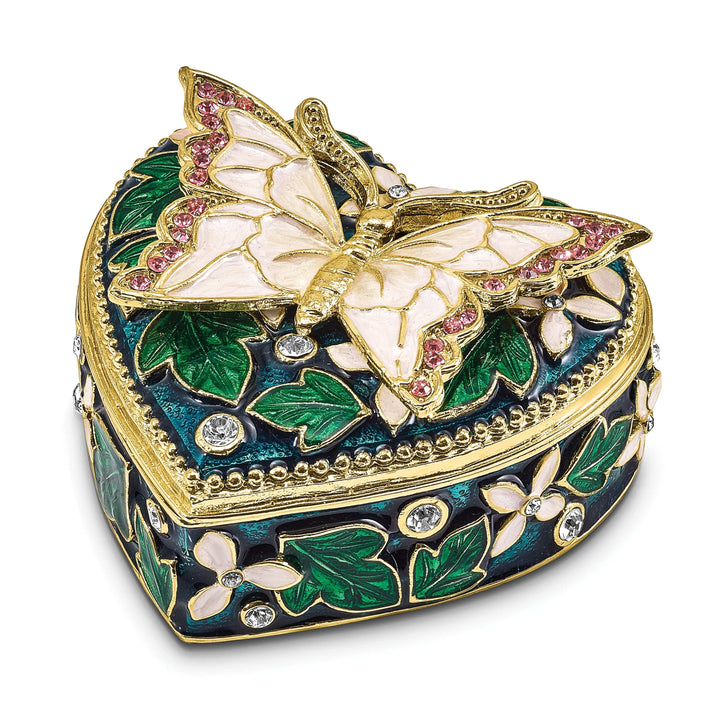 Luxury Giftware by Jere Pendants & Charms Bejeweled Pewter BLUSH Pink Butterfly on Heart Trinket Box Design