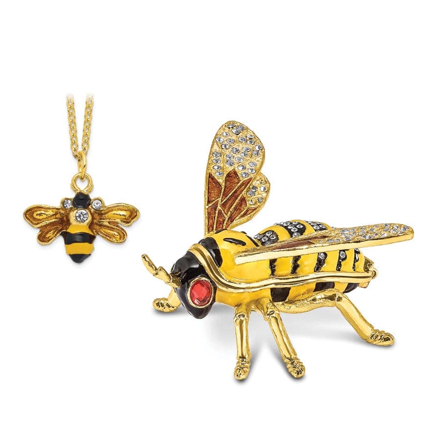 Luxury Giftware by Jere Pendants & Charms Bejeweled Pewter BUZZ Bumblebee Trinket Box Design