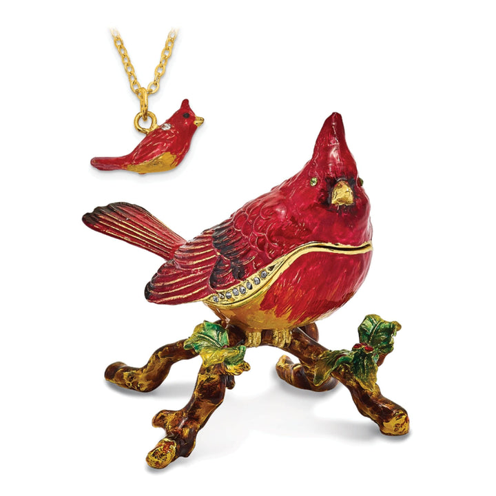 Luxury Giftware by Jere Pendants & Charms Bejeweled Pewter CHARLIE Red Cardinal Trinket Box Design