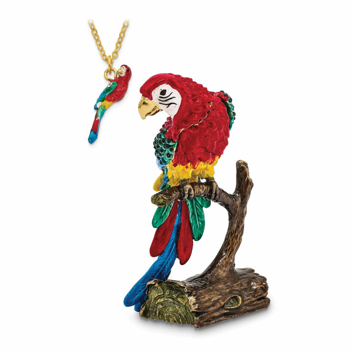 Luxury Giftware by Jere Pendants & Charms Bejeweled Pewter Color Enamel GOLD NOSE Macaw Parrot Trinket Box