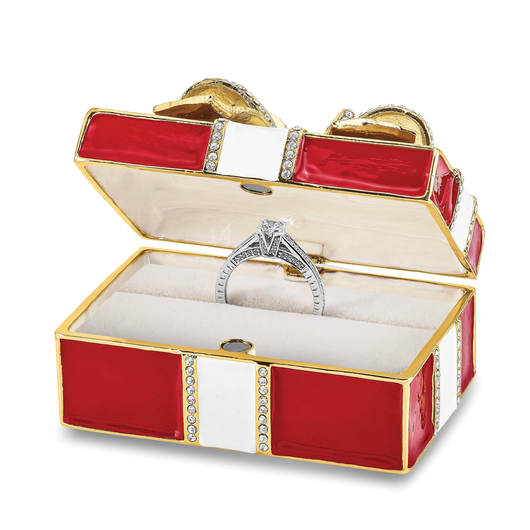 Lovely Rita's Pendants & Charms Bejeweled Pewter Color Finish DESIRE Red Gift Box Ring Pad Trinket Box