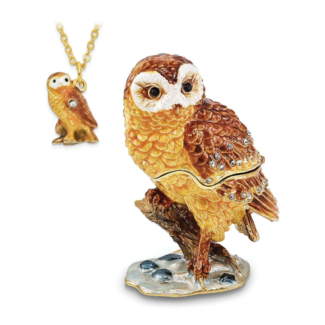 Luxury Giftware by Jere Pendants & Charms Bejeweled Pewter Crystal Stones MR. WHOO Barn Owl Trinket Box Design
