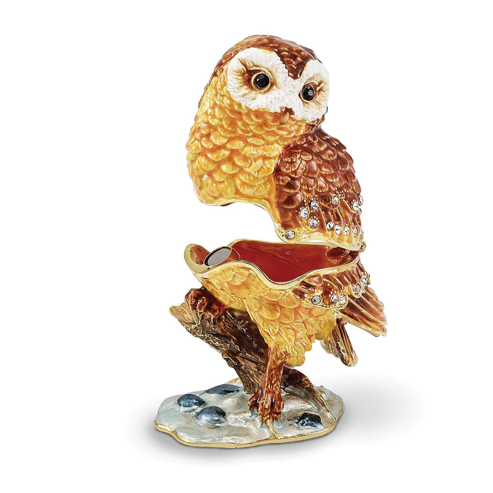 Luxury Giftware by Jere Pendants & Charms Bejeweled Pewter Crystal Stones MR. WHOO Barn Owl Trinket Box Design