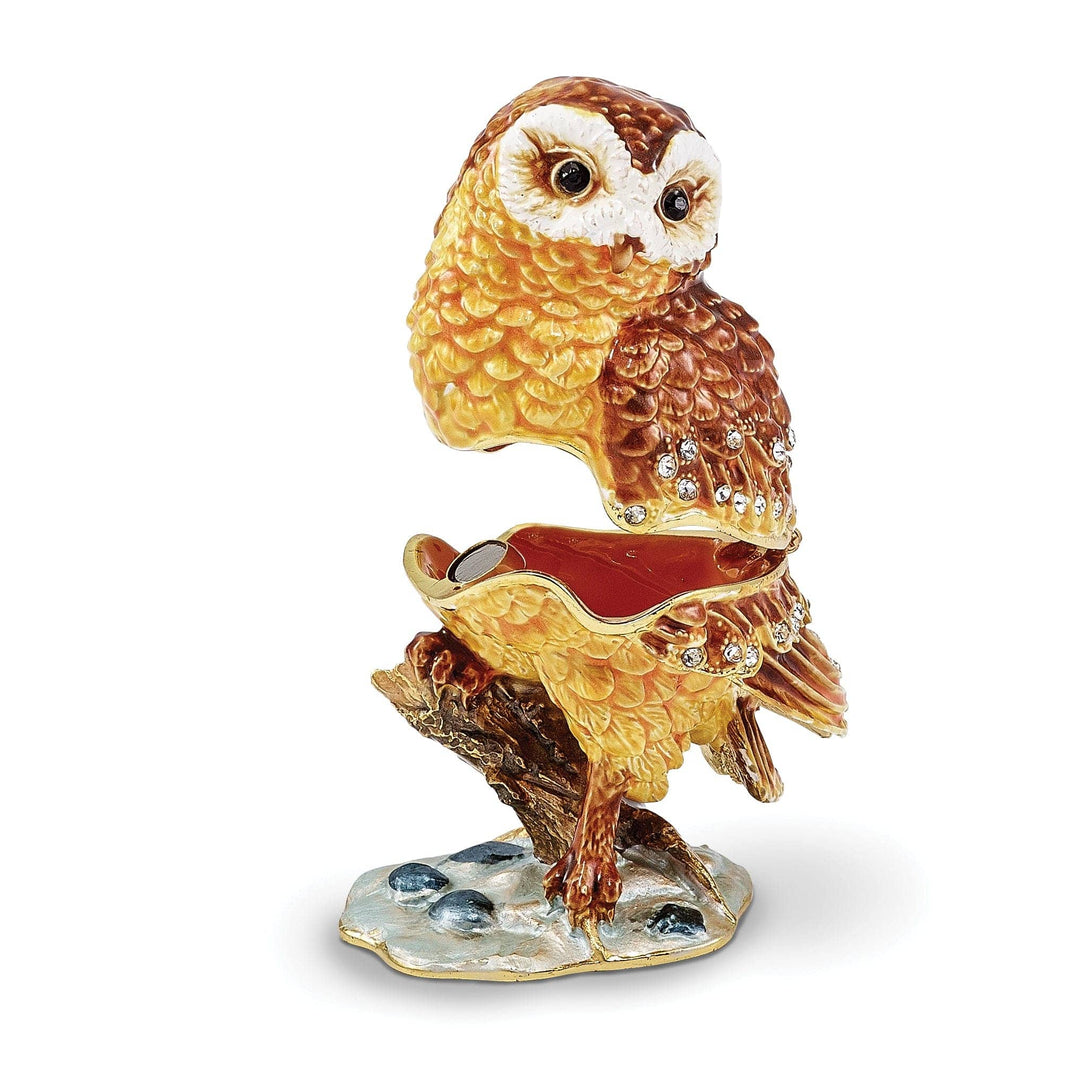 Luxury Giftware by Jere Pendants & Charms Bejeweled Pewter Crystal Stones MR. WHOO Barn Owl Trinket Box Design