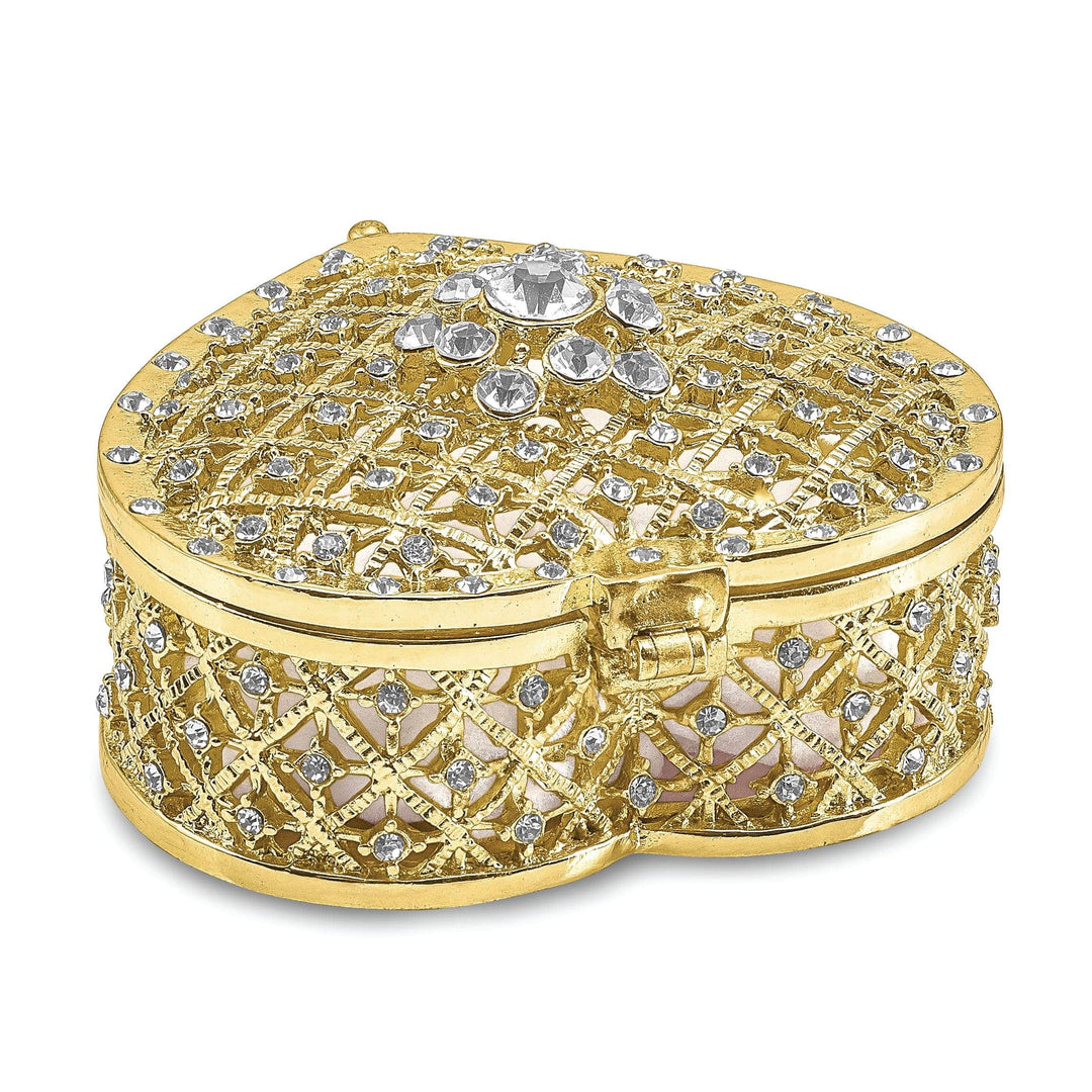 Lovely Rita's Pendants & Charms Bejeweled Pewter Finish ROMANCE Filigree Heart Ring Pad Trinket Box