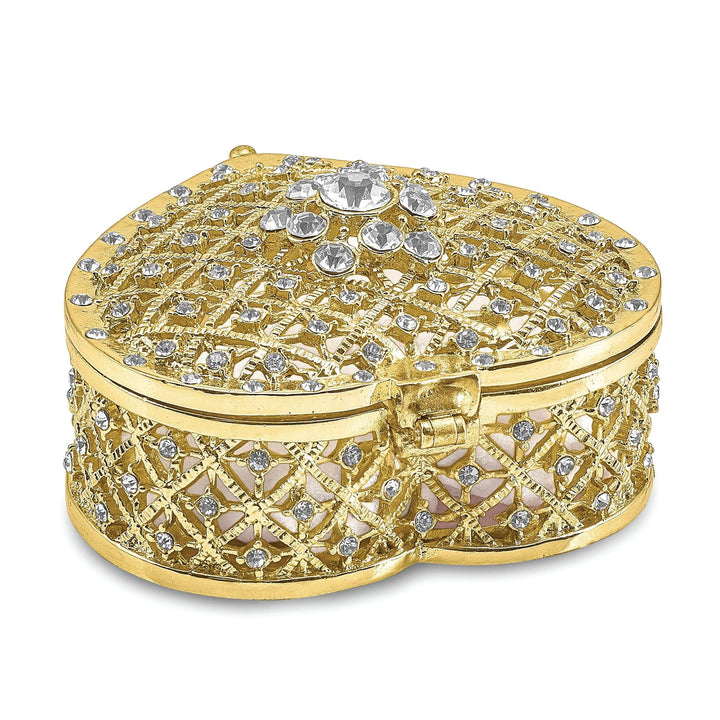 Lovely Rita's Pendants & Charms Bejeweled Pewter Finish ROMANCE Filigree Heart Ring Pad Trinket Box