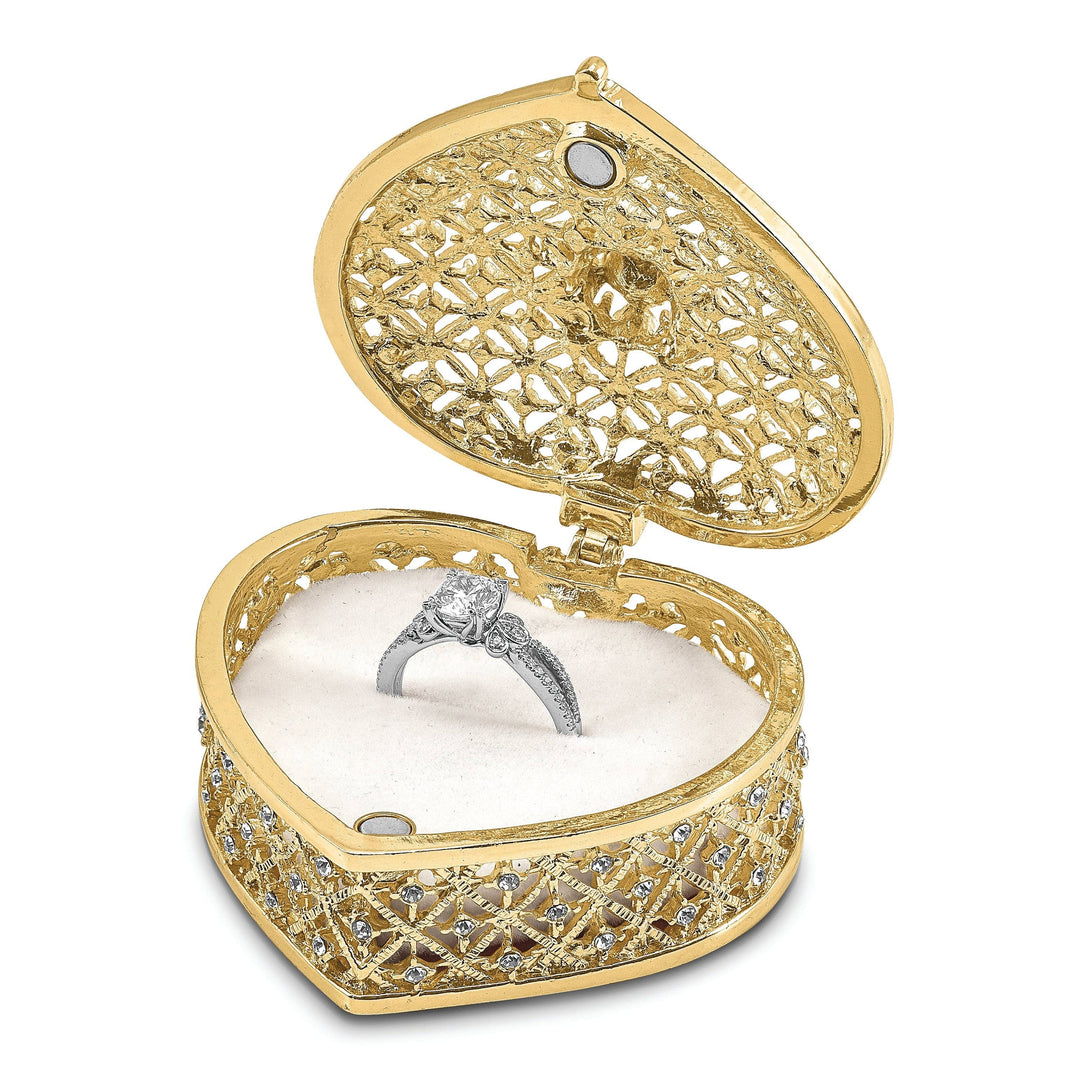 Lovely Rita's Pendants & Charms Bejeweled Pewter Finish ROMANCE Filigree Heart Ring Pad Trinket Box