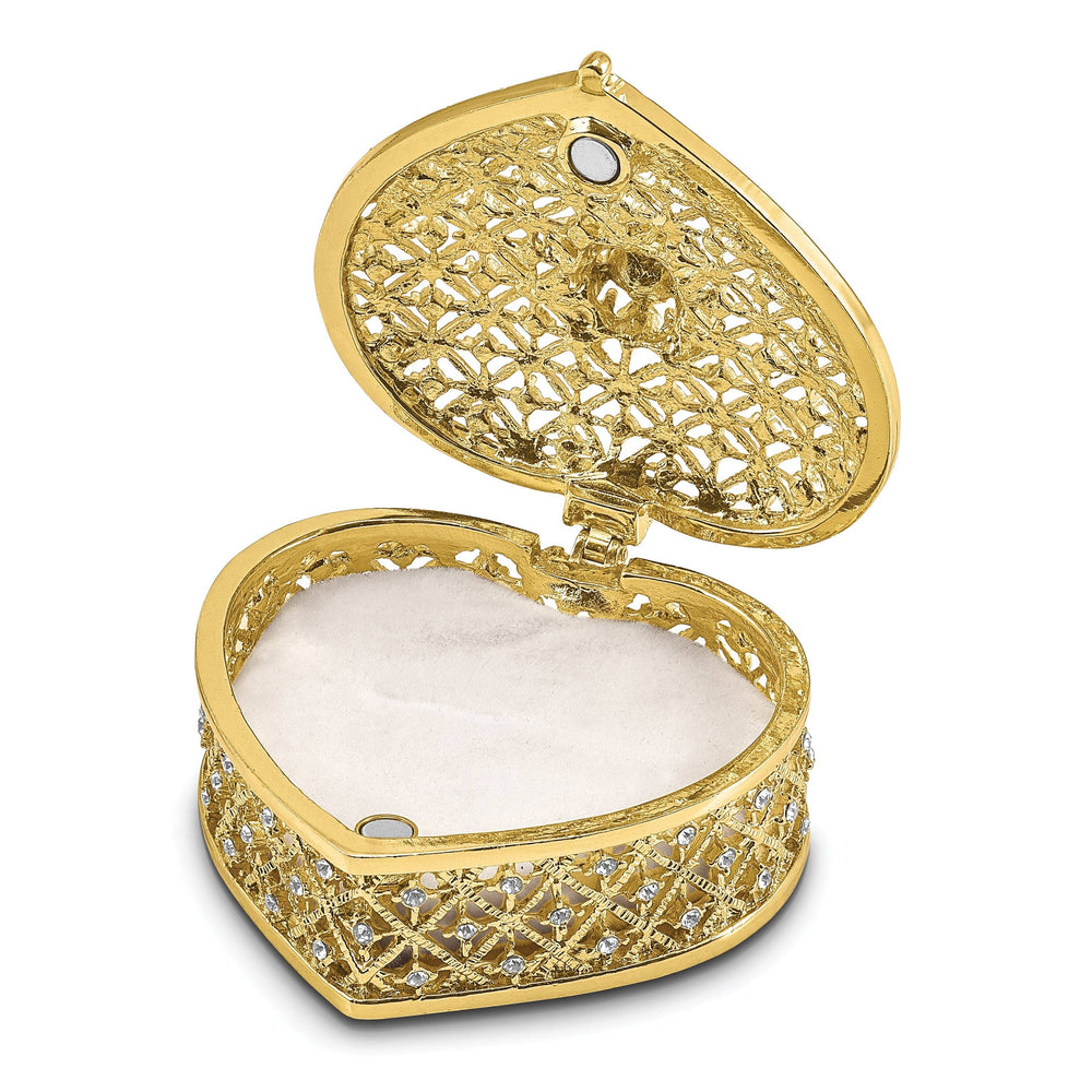 Lovely Rita's Pendants & Charms Bejeweled Pewter Finish ROMANCE Filigree Heart Ring Pad Trinket Box
