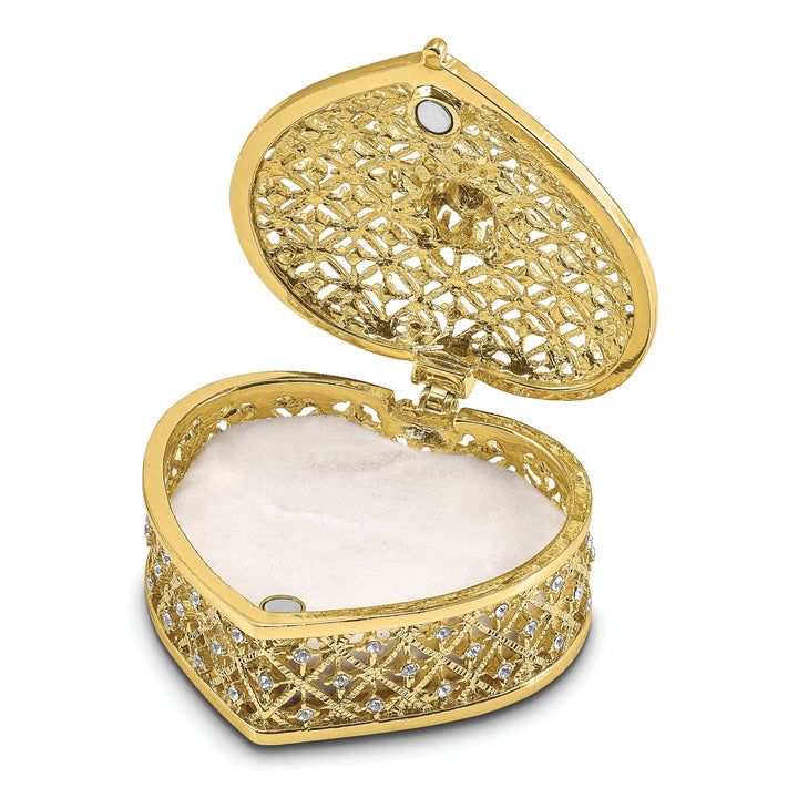 Lovely Rita's Pendants & Charms Bejeweled Pewter Finish ROMANCE Filigree Heart Ring Pad Trinket Box