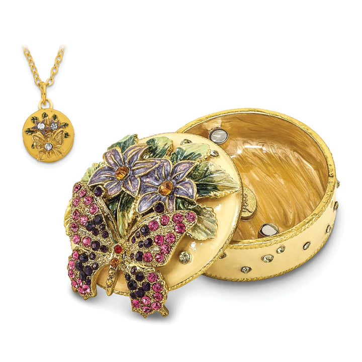 Luxury Giftware by Jere Pendants & Charms Bejeweled Pewter FLORIAN Butterfly & Floral Box Trinket Box Design
