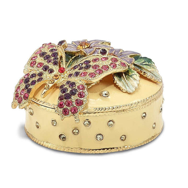 Luxury Giftware by Jere Pendants & Charms Bejeweled Pewter FLORIAN Butterfly & Floral Box Trinket Box Design