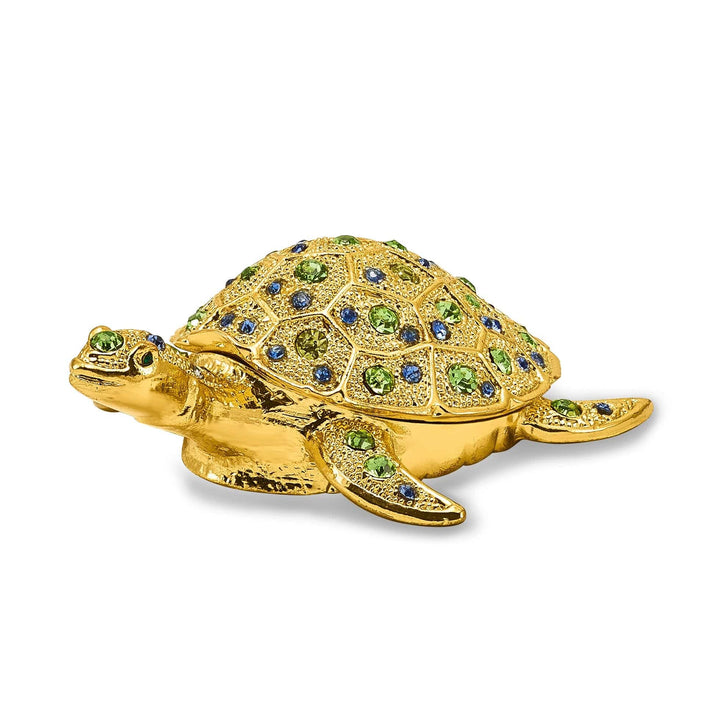 Luxury Giftware by Jere Pendants & Charms Bejeweled Pewter Gold Color Finish GILDA Golden Sea Turtle Trinket Box