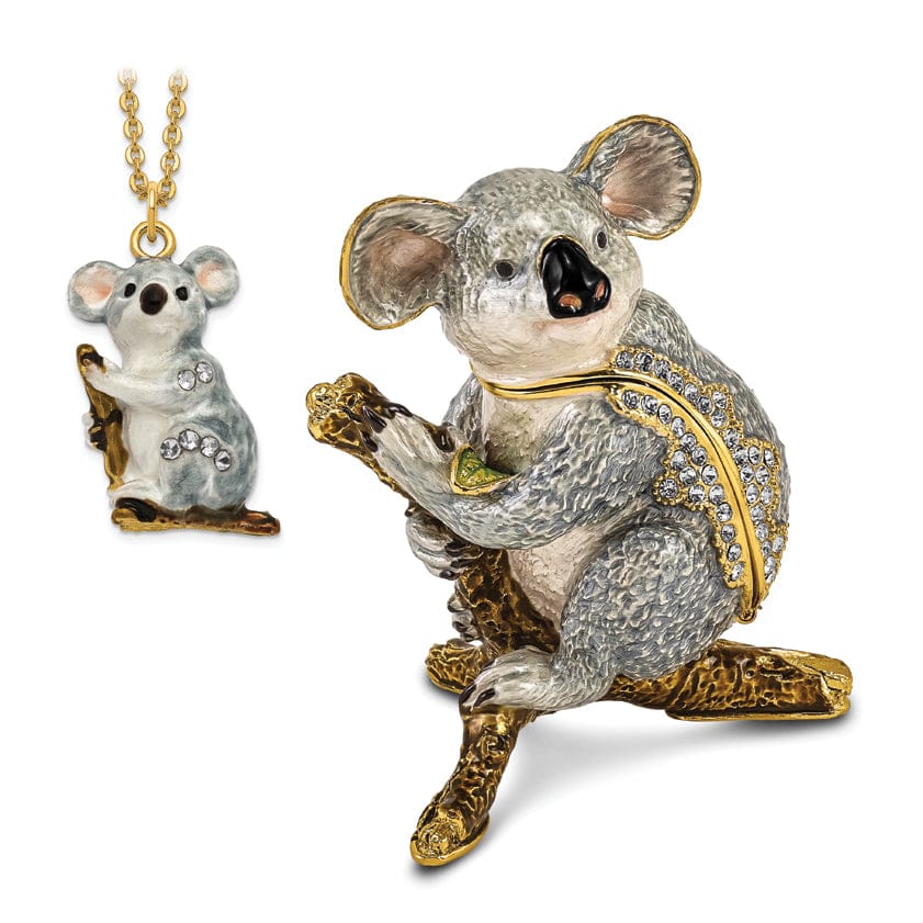 Luxury Giftware by Jere Pendants & Charms Bejeweled Pewter Grey Brown Color Enamel Finish KYLE Koala Trinket Box