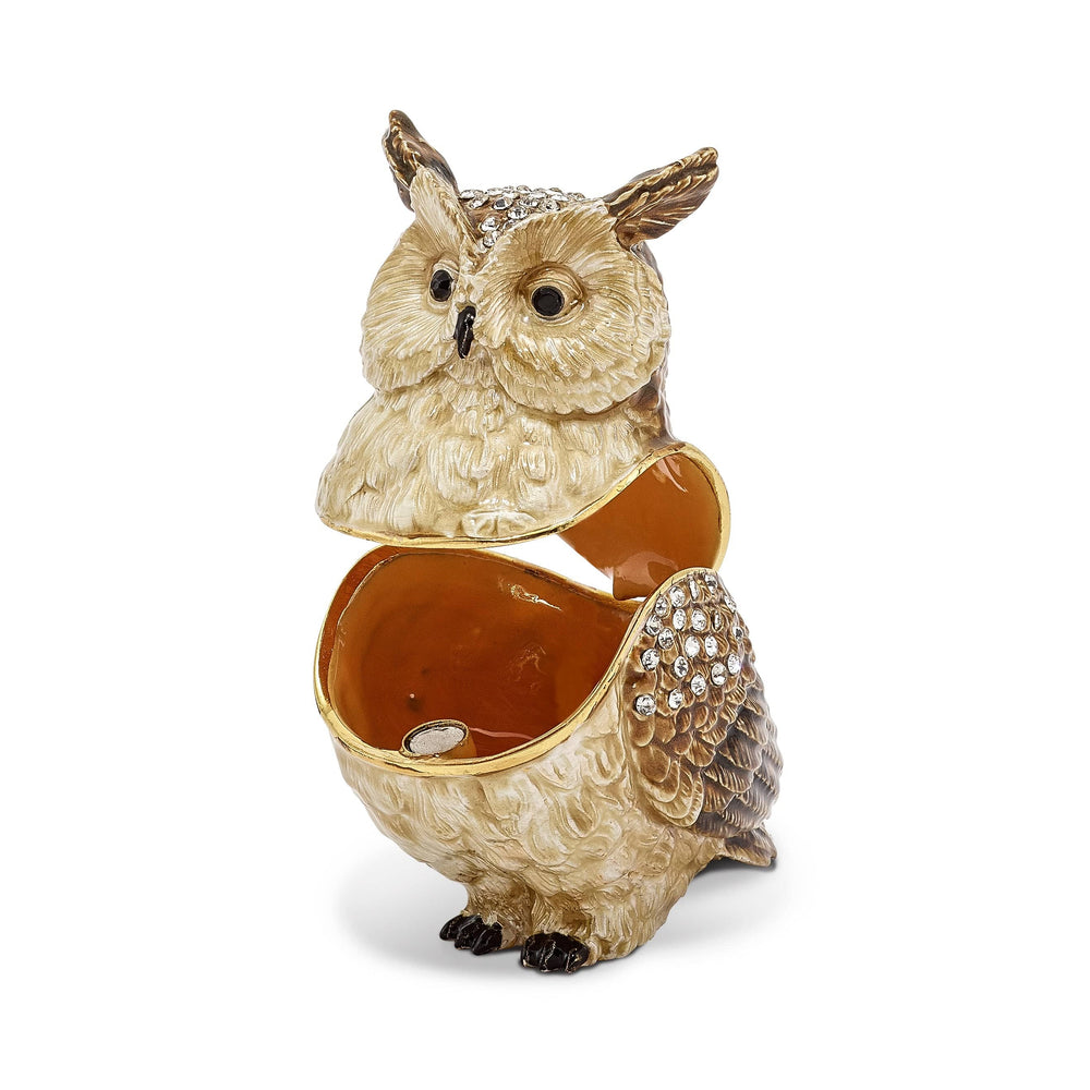 Luxury Giftware by Jere Pendants & Charms Bejeweled Pewter HOOTIE Horned Owl Trinket Box Design