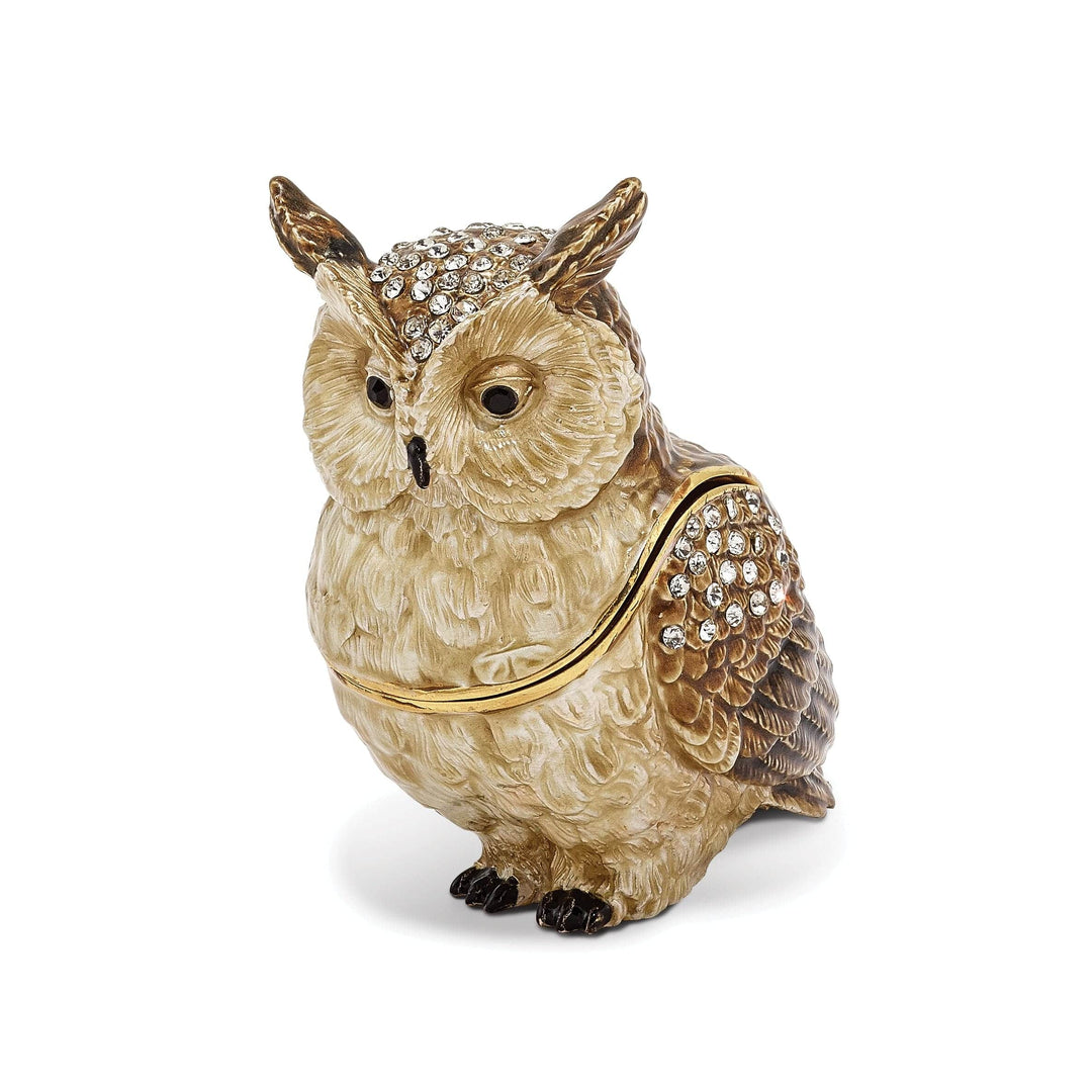 Luxury Giftware by Jere Pendants & Charms Bejeweled Pewter HOOTIE Horned Owl Trinket Box Design