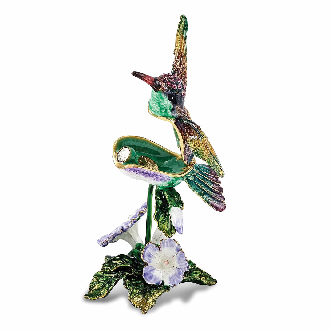 Luxury Giftware by Jere Pendants & Charms Bejeweled Pewter HUEY Hummingbird & Petunia Trinket Box Design