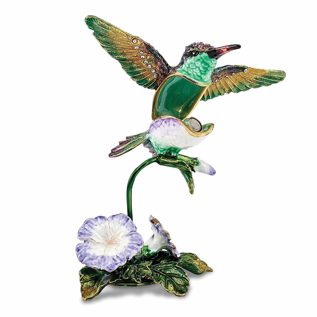 Luxury Giftware by Jere Pendants & Charms Bejeweled Pewter HUEY Hummingbird & Petunia Trinket Box Design