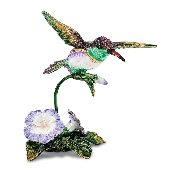 Luxury Giftware by Jere Pendants & Charms Bejeweled Pewter HUEY Hummingbird & Petunia Trinket Box Design