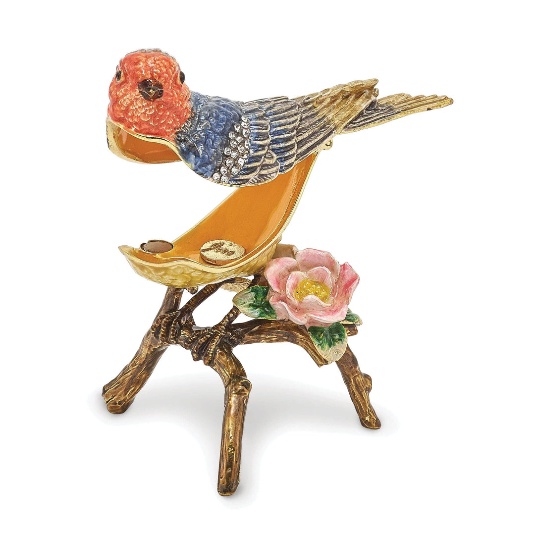 Luxury Giftware by Jere Pendants & Charms Bejeweled Pewter Lady Bluebird Perch on a branch Trinket Box Design