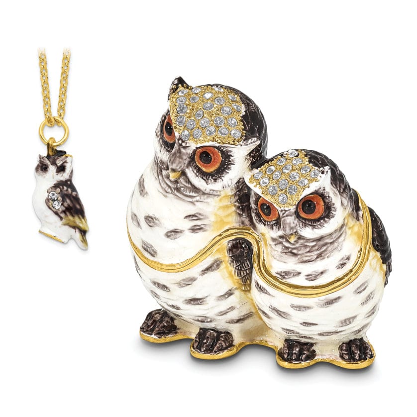 Luxury Giftware by Jere Pendants & Charms Bejeweled Pewter Mother and Baby Owl Trinket Box Design