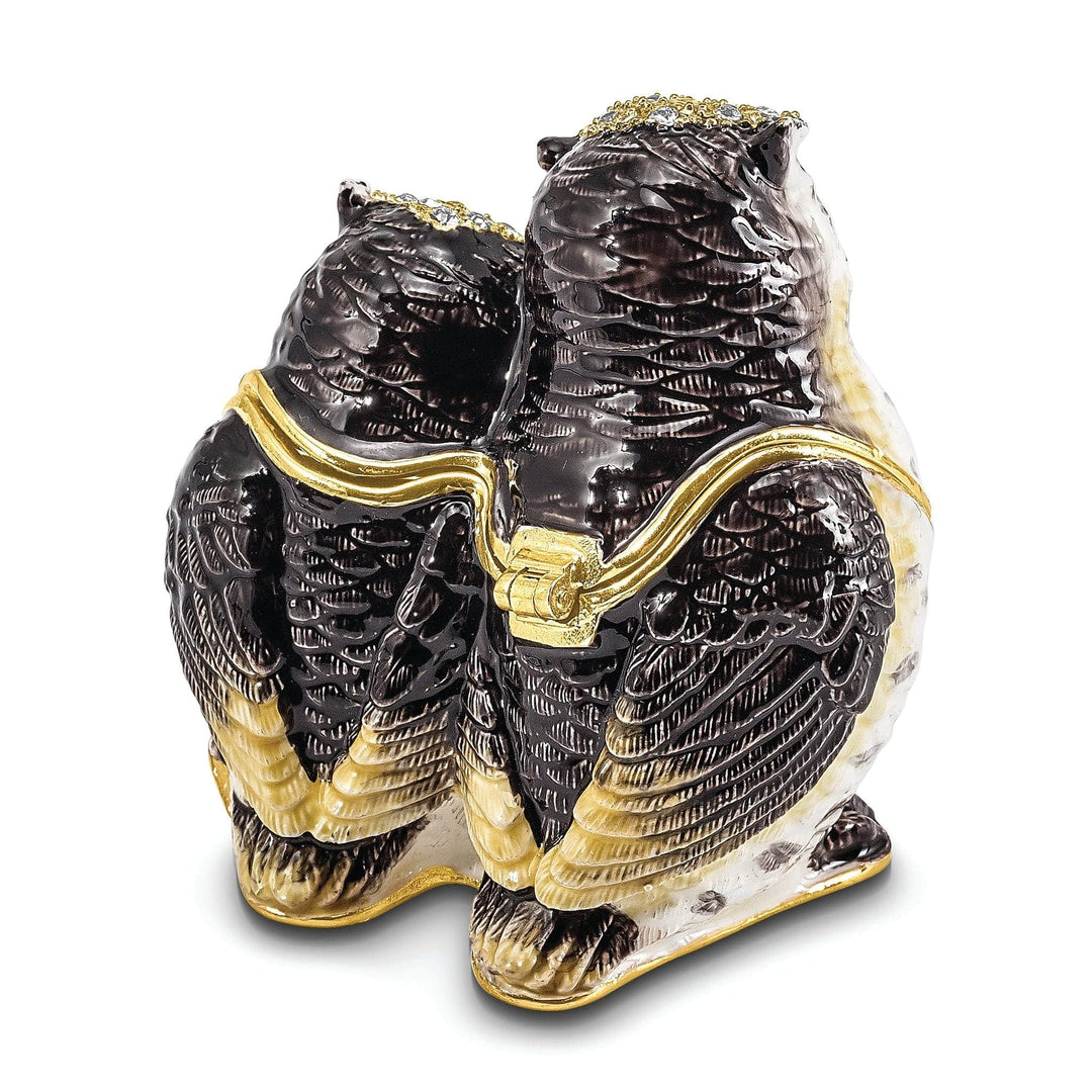 Luxury Giftware by Jere Pendants & Charms Bejeweled Pewter Mother and Baby Owl Trinket Box Design