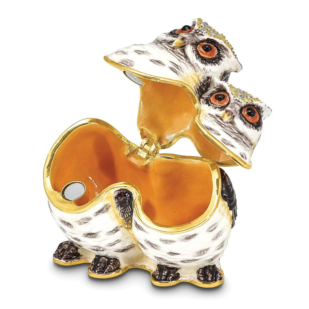 Luxury Giftware by Jere Pendants & Charms Bejeweled Pewter Mother and Baby Owl Trinket Box Design