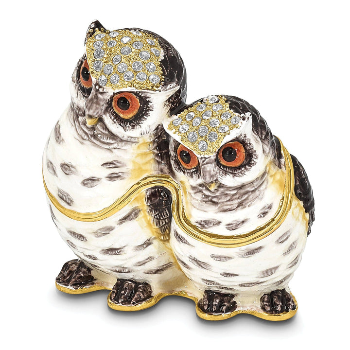Luxury Giftware by Jere Pendants & Charms Bejeweled Pewter Mother and Baby Owl Trinket Box Design