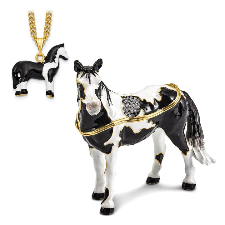 Luxury Giftware by Jere Pendants & Charms Bejeweled Pewter Multi Color Enamel ALPHA Paint Horse Trinket Box