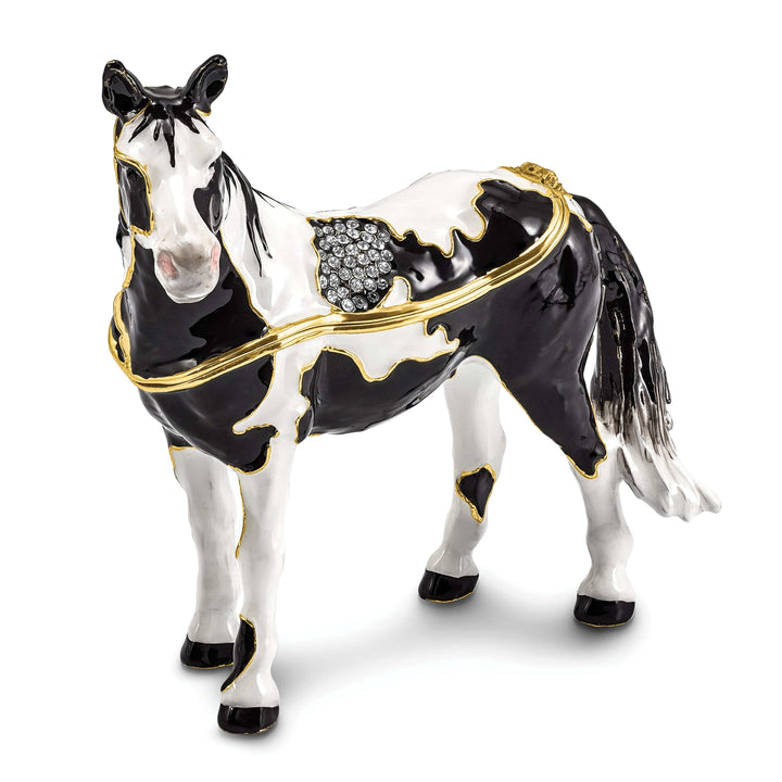 Luxury Giftware by Jere Pendants & Charms Bejeweled Pewter Multi Color Enamel ALPHA Paint Horse Trinket Box