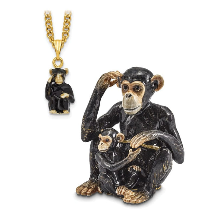 Luxury Giftware by Jere Pendants & Charms Bejeweled Pewter Multi Color Enamel Chimpanzee and Baby Trinket Box