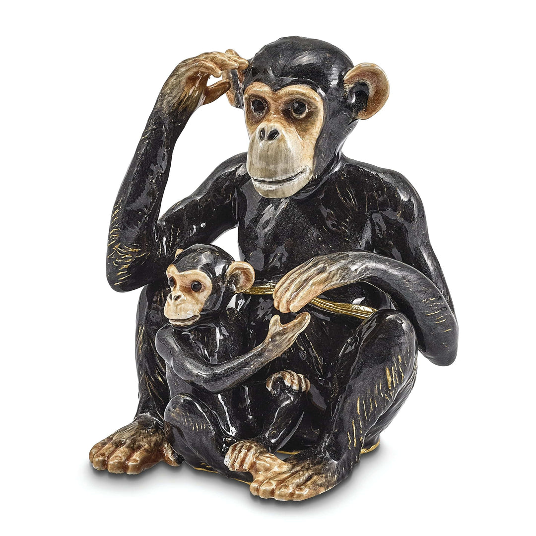 Luxury Giftware by Jere Pendants & Charms Bejeweled Pewter Multi Color Enamel Chimpanzee and Baby Trinket Box