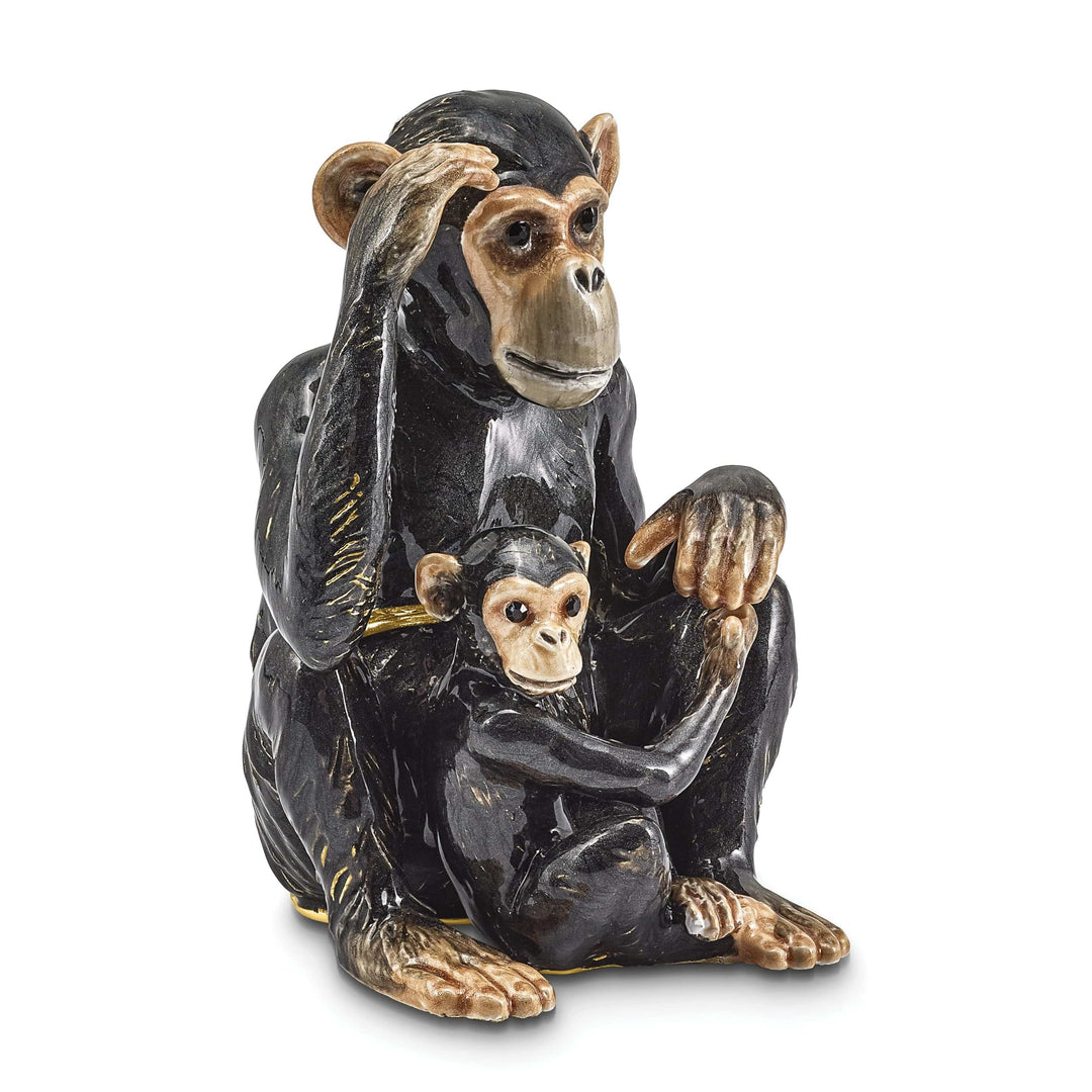 Luxury Giftware by Jere Pendants & Charms Bejeweled Pewter Multi Color Enamel Chimpanzee and Baby Trinket Box