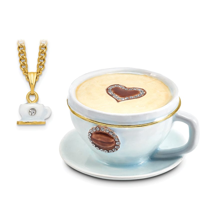 Lovely Rita's Pendants & Charms Bejeweled Pewter Multi Color Enamel Finish CAF Coffee Cup Trinket Box