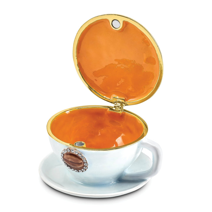 Lovely Rita's Pendants & Charms Bejeweled Pewter Multi Color Enamel Finish CAF Coffee Cup Trinket Box