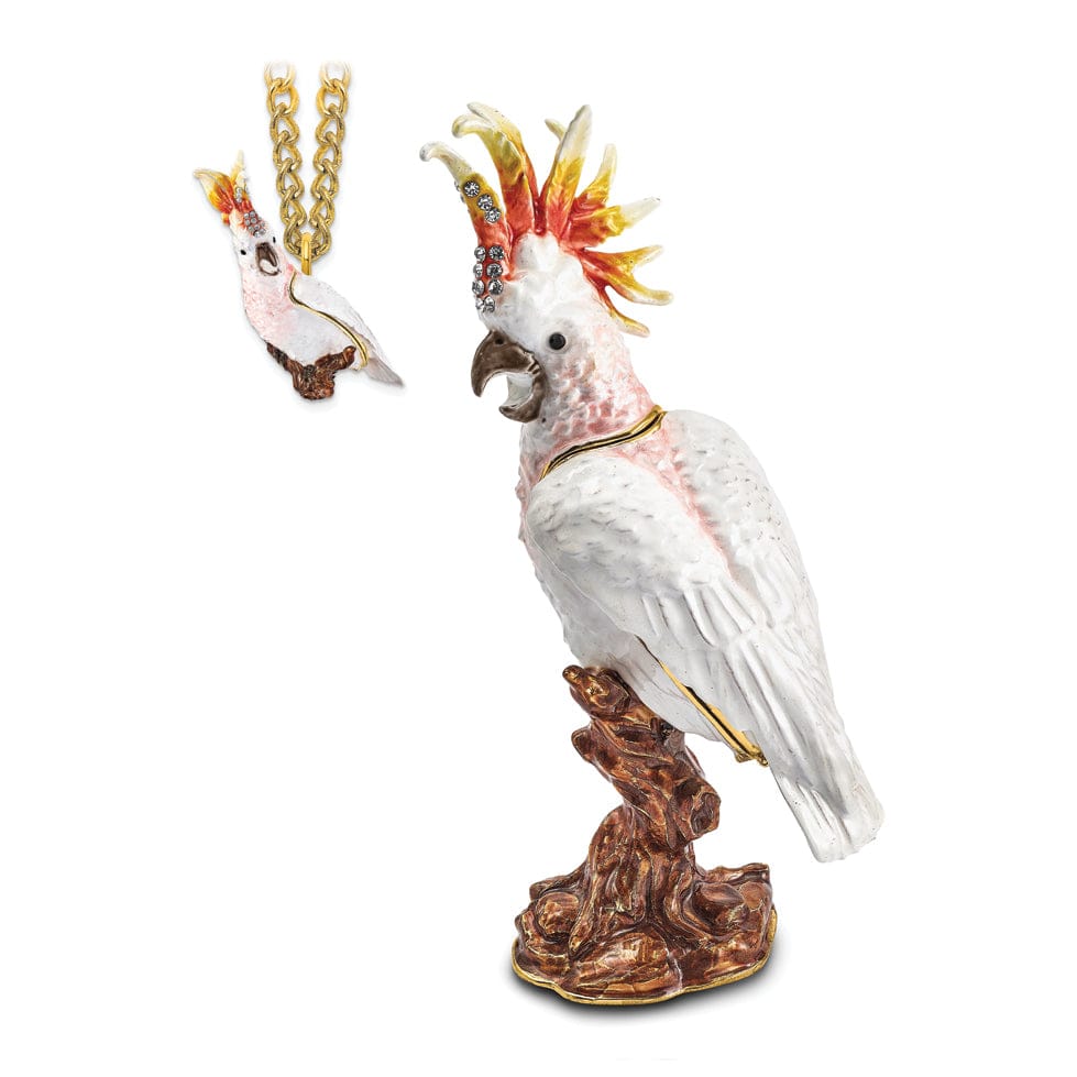 Luxury Giftware by Jere Pendants & Charms Bejeweled Pewter Multi Color Enamel Finish CARMEN Cockatoo Trinket Box