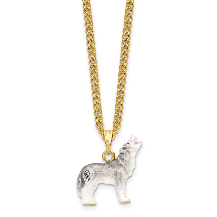 Luxury Giftware by Jere Pendants & Charms Bejeweled Pewter Multi Color Enamel Finish Howling Wolf Trinket Box