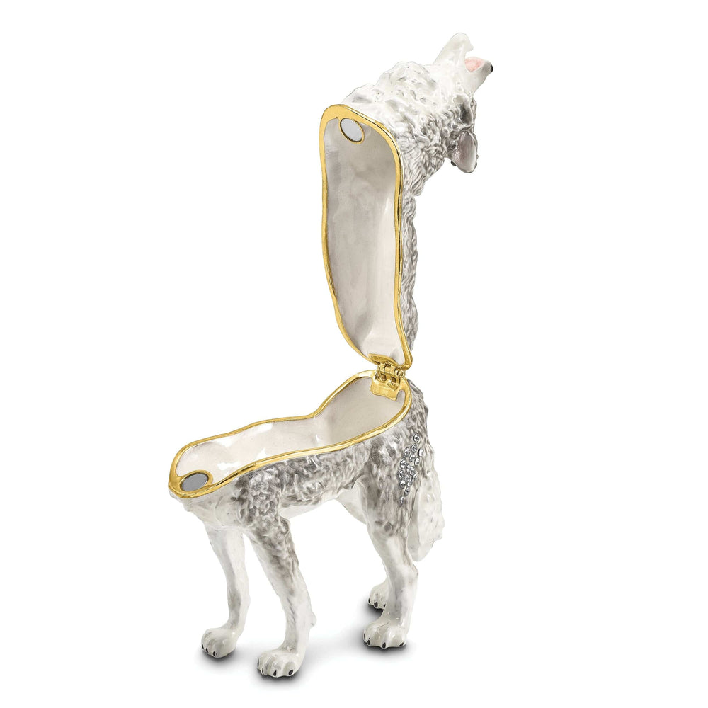 Luxury Giftware by Jere Pendants & Charms Bejeweled Pewter Multi Color Enamel Finish Howling Wolf Trinket Box