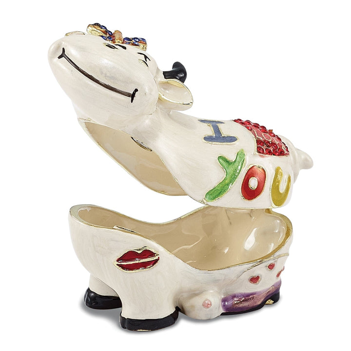 Luxury Giftware by Jere Pendants & Charms Bejeweled Pewter Multi Color Enamel Finish I LOVE YOU Cow Trinket Box