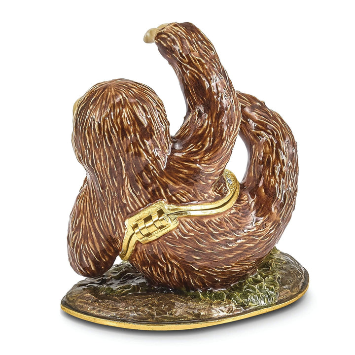 Luxury Giftware by Jere Pendants & Charms Bejeweled Pewter Multi Color Enamel Finish MELLOW Sloth Trinket Box