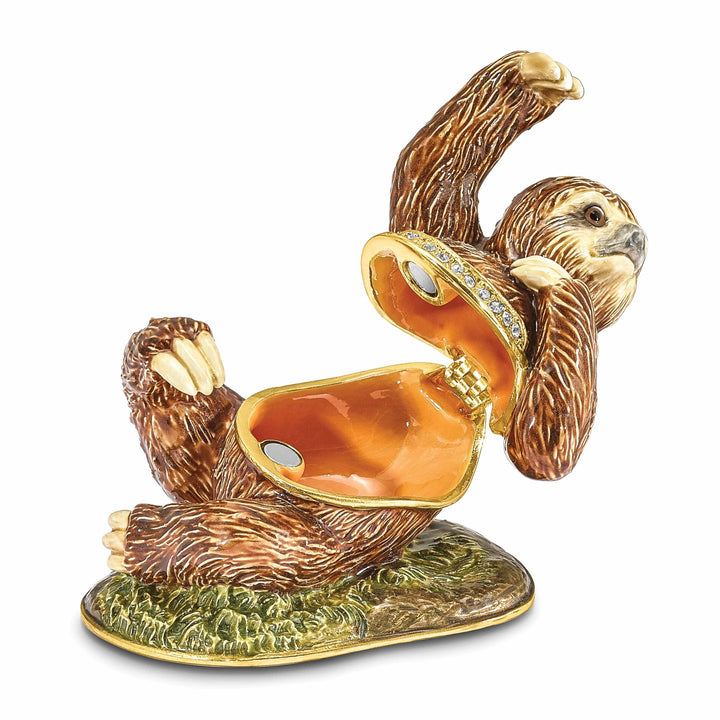 Luxury Giftware by Jere Pendants & Charms Bejeweled Pewter Multi Color Enamel Finish MELLOW Sloth Trinket Box